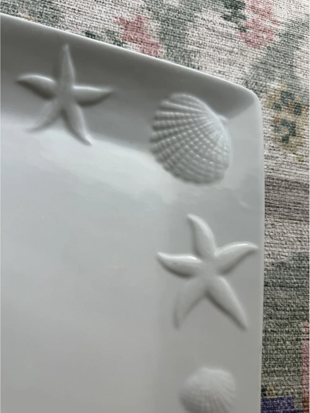 Pottery Barn Seashore Ceramic Seashell Platter White Rectangular 16” x 12”